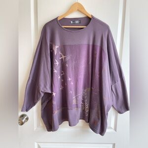 Blue Fish Birds And Moon Print Sweatshirt One Size Organic Cotton USA